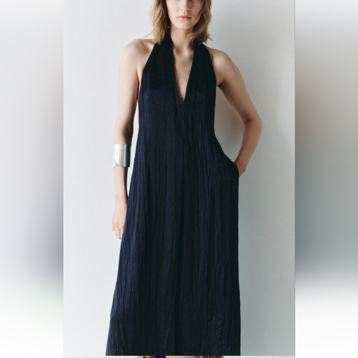 Zara Zw Collection Satin Effect Halter Neck Dress